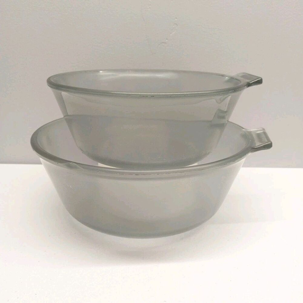 Vintage Pyrex Flameware 822 823 Smoke Gray Glass Casserole Bowls Set of 2